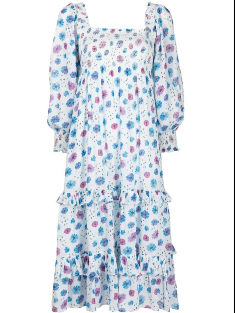 LOVESHACKFANCY  Floral-Print Tiered Midi Dress - S